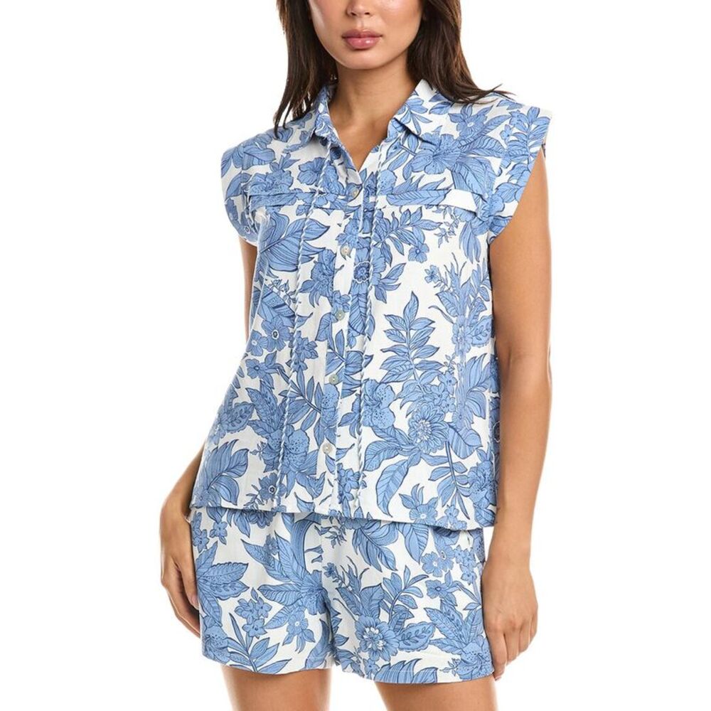 Fate Womens  Linen-Blend Top, Blue